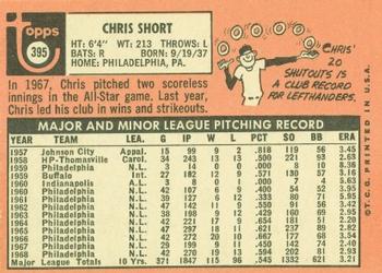 1969 Topps #395 Chris Short Back