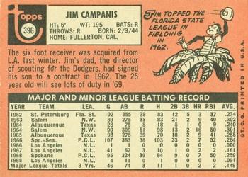 1969 Topps #396 Jim Campanis Back