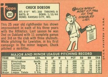 1969 Topps #397 Chuck Dobson Back