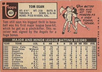 1969 Topps #407 Tom Egan Back