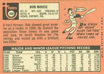 1969 Topps #409 Bob Moose Back