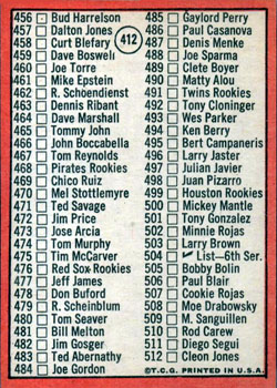 1969 Topps #412 5th Series Check List: 426-512 (Mickey Mantle) Back