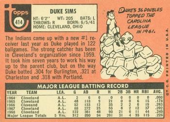 1969 Topps #414 Duke Sims Back