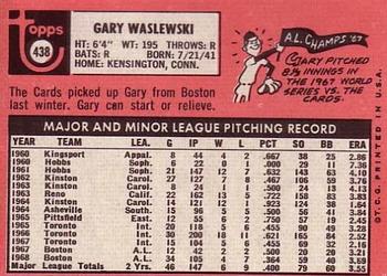 1969 Topps #438 Gary Waslewski Back