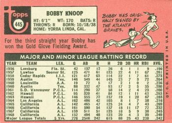 1969 Topps #445 Bobby Knoop Back