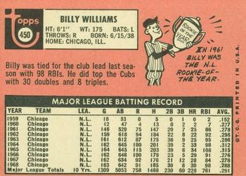 1969 Topps #450 Billy Williams Back