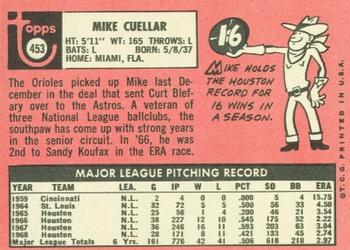 1969 Topps #453 Mike Cuellar Back