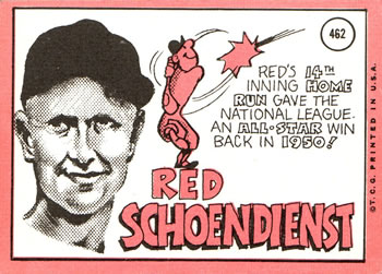 1969 Topps #462 Red Schoendienst Back