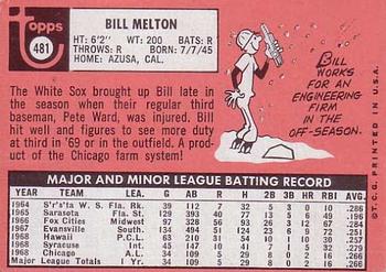 1969 Topps #481 Bill Melton Back