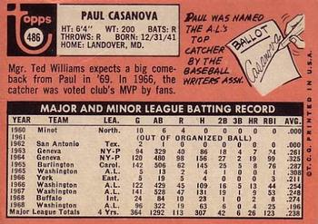 1969 Topps #486 Paul Casanova Back