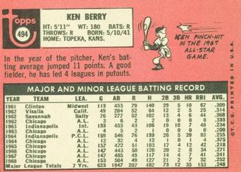 1969 Topps #494 Ken Berry Back