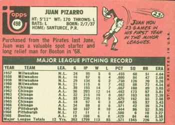 1969 Topps #498 Juan Pizarro Back