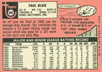 1969 Topps #506 Paul Blair Back