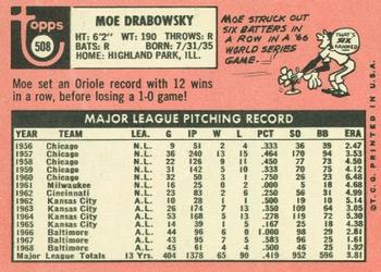 1969 Topps #508 Moe Drabowsky Back