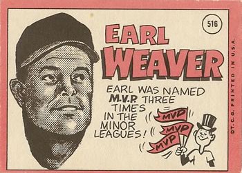 1969 Topps #516 Earl Weaver Back