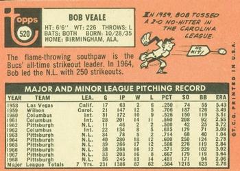 1969 Topps #520 Bob Veale Back