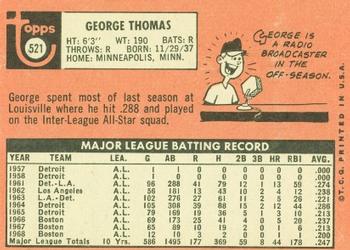 1969 Topps #521 George Thomas Back