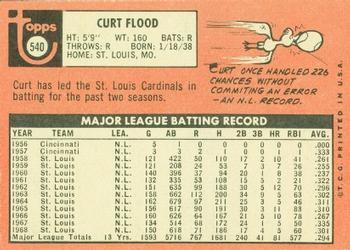 1969 Topps #540 Curt Flood Back