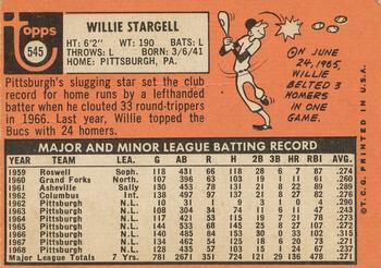 1969 Topps #545 Willie Stargell Back