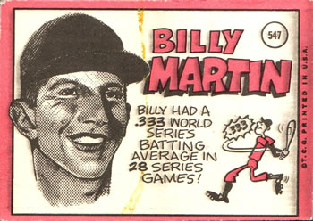 1969 Topps #547 Billy Martin Back