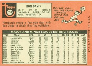 1969 Topps #553 Ron Davis Back