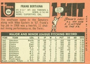 1969 Topps #554 Frank Bertaina Back