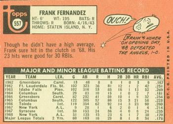 1969 Topps #557 Frank Fernandez Back