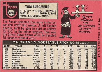 1969 Topps #558 Tom Burgmeier Back