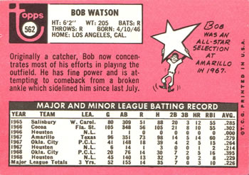 1969 Topps #562 Bob Watson Back