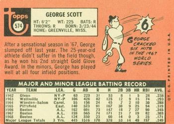 1969 Topps #574 George Scott Back