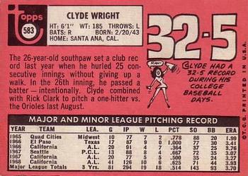 1969 Topps #583 Clyde Wright Back