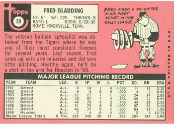 1969 Topps #58 Fred Gladding Back