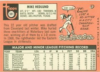 1969 Topps #591 Mike Hedlund Back