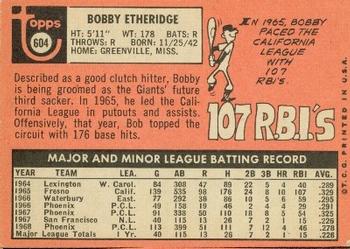 1969 Topps #604 Bobby Etheridge Back