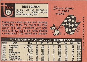 1969 Topps #607 Dick Bosman Back