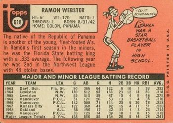 1969 Topps #618 Ramon Webster Back