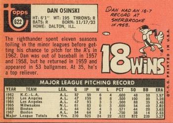 1969 Topps #622 Dan Osinski Back