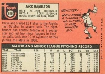1969 Topps #629 Jack Hamilton Back