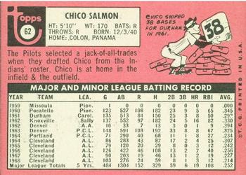 1969 Topps #62 Chico Salmon Back