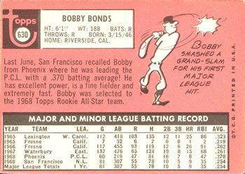 1969 Topps #630 Bobby Bonds Back