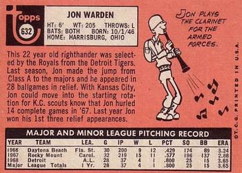 1969 Topps #632 Jon Warden Back