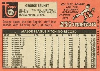 1969 Topps #645 George Brunet Back