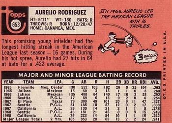 1969 Topps #653 Aurelio Rodriguez Back