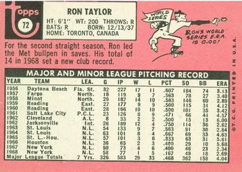 1969 Topps #72 Ron Taylor Back