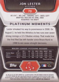 2012 Bowman Platinum #70 Jon Lester Back