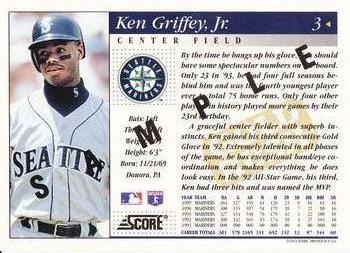 1994 Score - Samples #3 Ken Griffey, Jr. Back