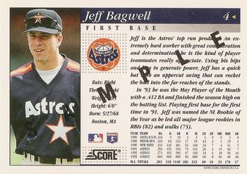 1994 Score - Samples #4 Jeff Bagwell Back