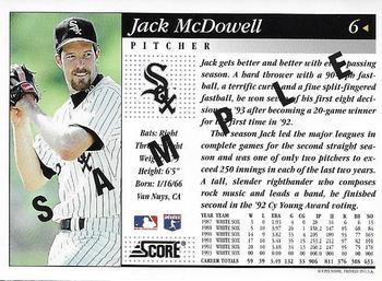1994 Score - Samples #6 Jack McDowell Back