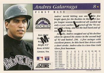 1994 Score - Samples #8 Andres Galarraga Back