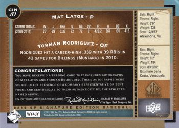 2012 SP Signature Edition - Dual Signatures #CIN10 Mat Latos / Yorman Rodriguez Back